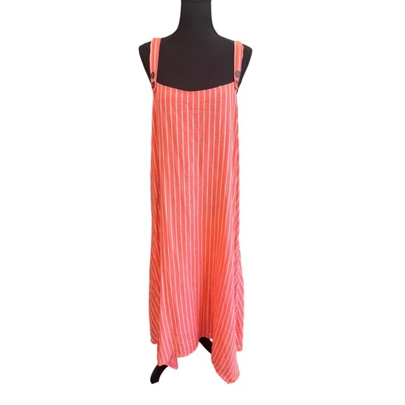 Kaktus XXL Coral White Striped Bib Overall Handkerchief Hem Sleeveless Dress - Picture 1 of 11